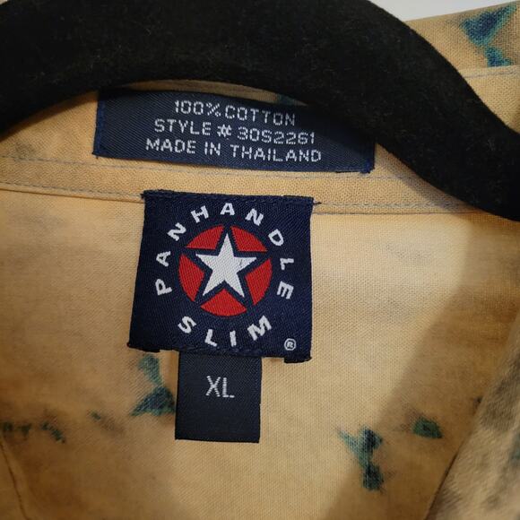 Western Cowboy Print Snap Button Shirt Panhandle Slim XL Beige Cotton Vintage - Picture 9 of 9